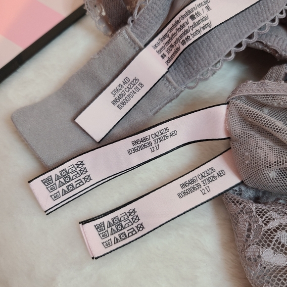 VS Dream Angels 3pc Bra & Panties Set Size 34E/med ☆ Gray Dotted Lace - Picture 7 of 7